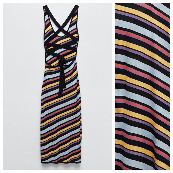NWT. Zara Diagonal Striped Knitted Midi Dress. Size S. - Picture 6 of 9